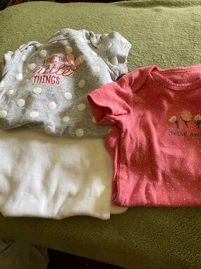 Baby Girls' Short-Sleeve Tops - Gray Polka Dot & Coral Pink